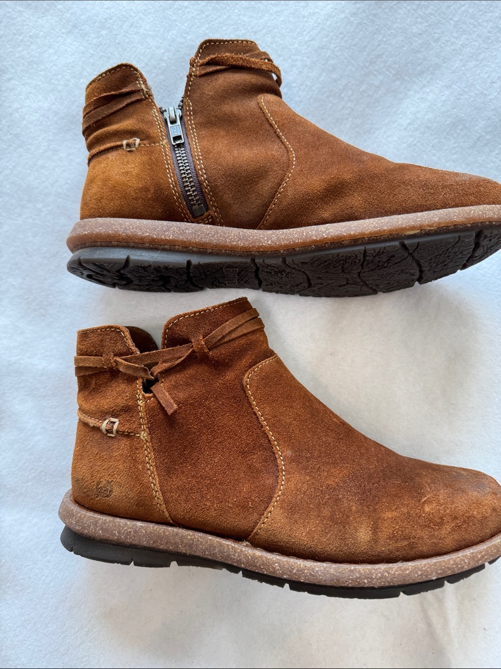 Born Suede Ankle Boots Men 6.5 Women 40 Brown Leather Zip Rugged